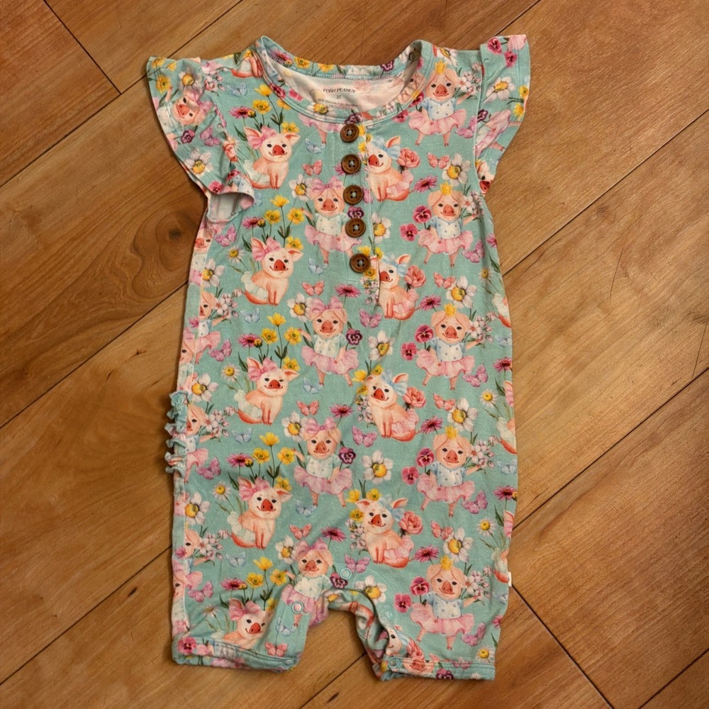 Posh Peanut Toddler Girls 2T Ballerina Piggy Ruffle Romper Outfit